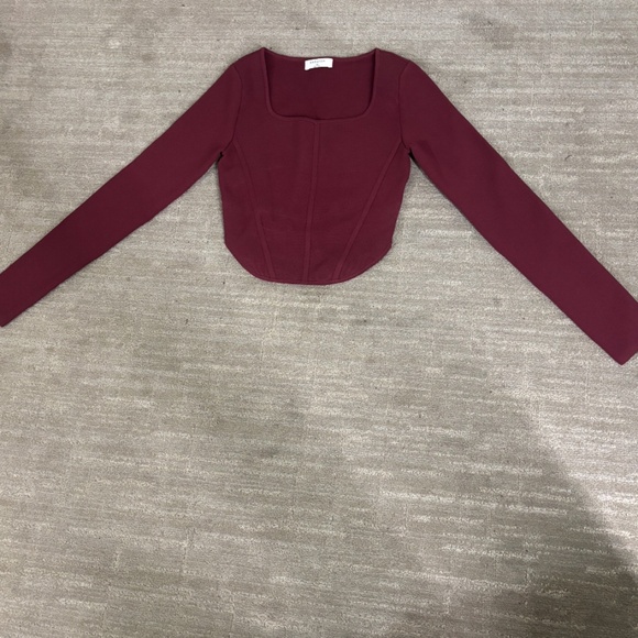 Aritzia Babaton Sculpt Knit Sweater Long Sleeve Top Burgundy, SZ XS - Picture 2 of 3